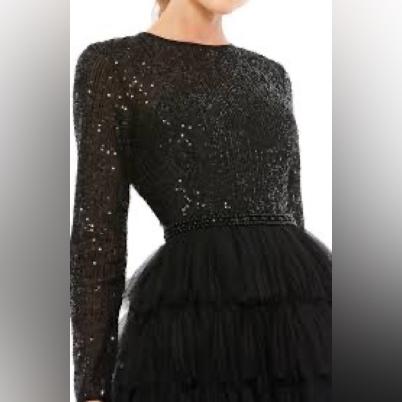 Ieena for Mac Duggal Sequin Bodice Long-Sleeve Ruffle Tiered Midi dress - Picture 6 of 13